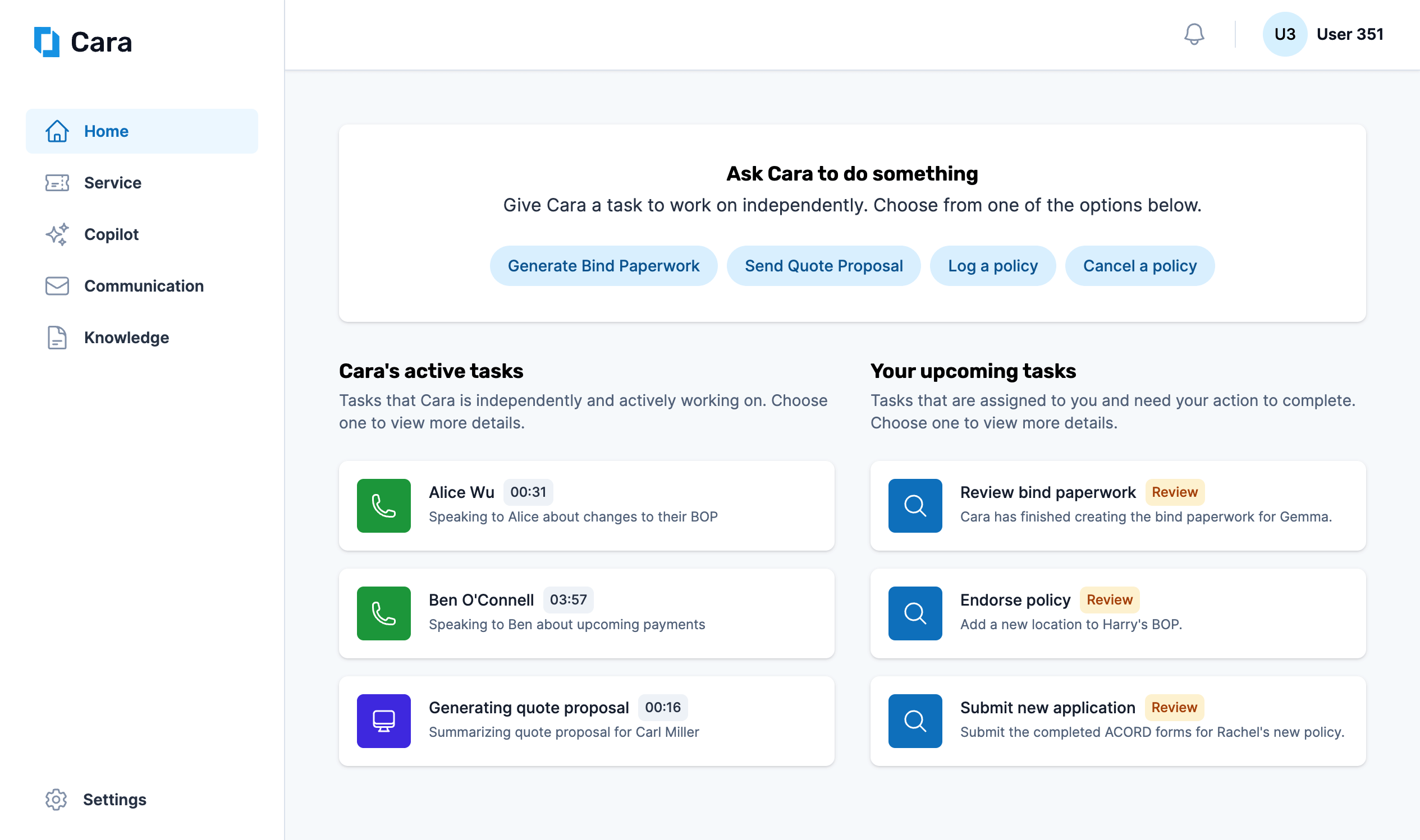 Cara's dashboard